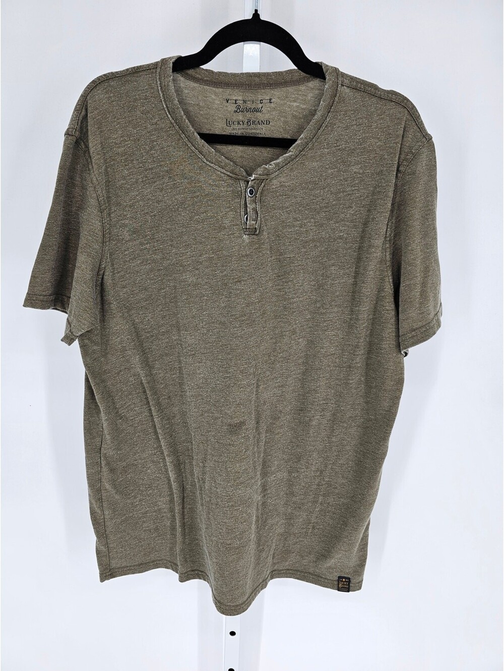 Lucky Brand Mens Sz L Venice Burnout Short Sleeve T Shirt Olive
